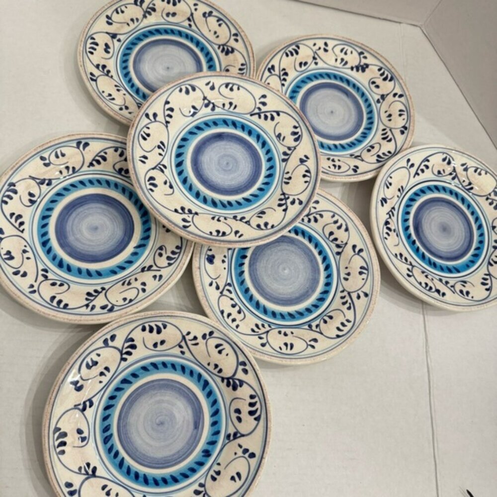 LOT of 3 Crate & Barrel ROVELLO 7" Dipping Plate Set Blue Italy Italian Pottery